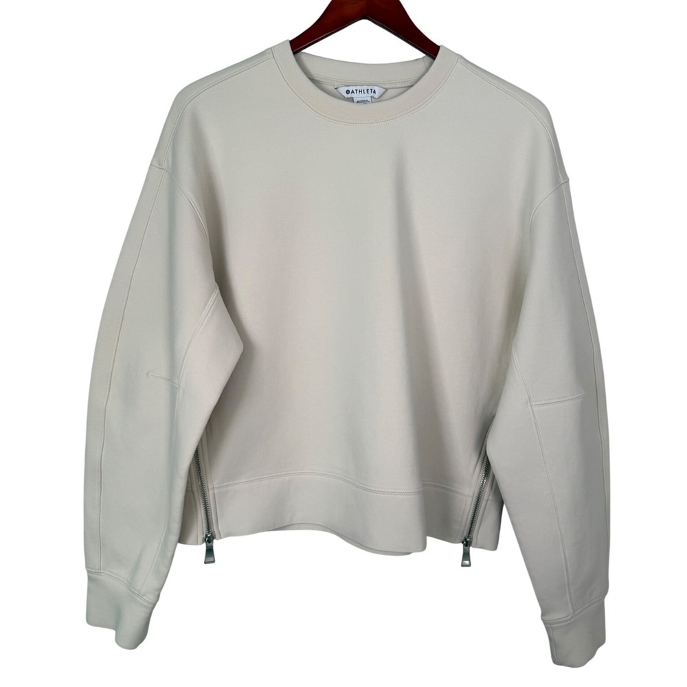 Athleta Coaster Luxe Side Zip Sweatshirt Cream Off White Medium M